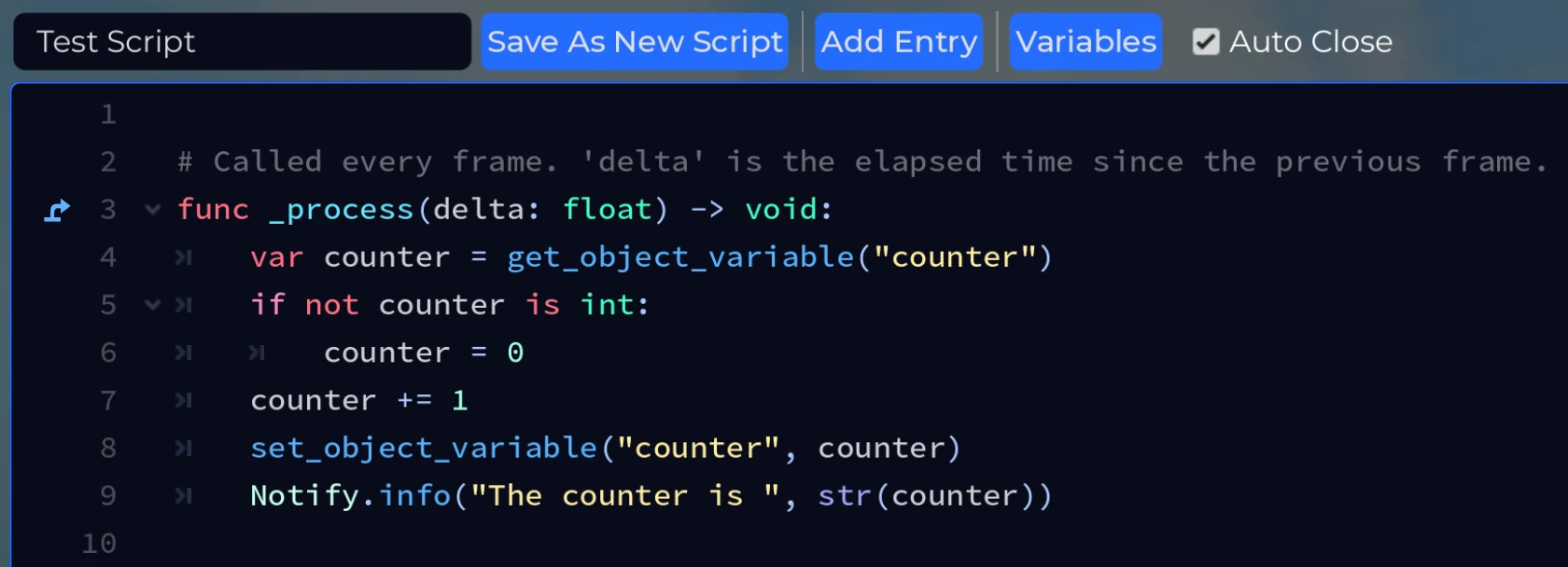Counter Object Variable Example Script