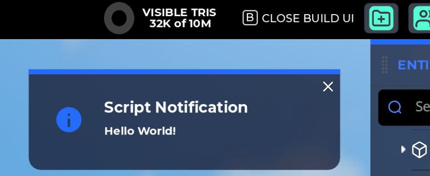 Notification area with the Hello World message