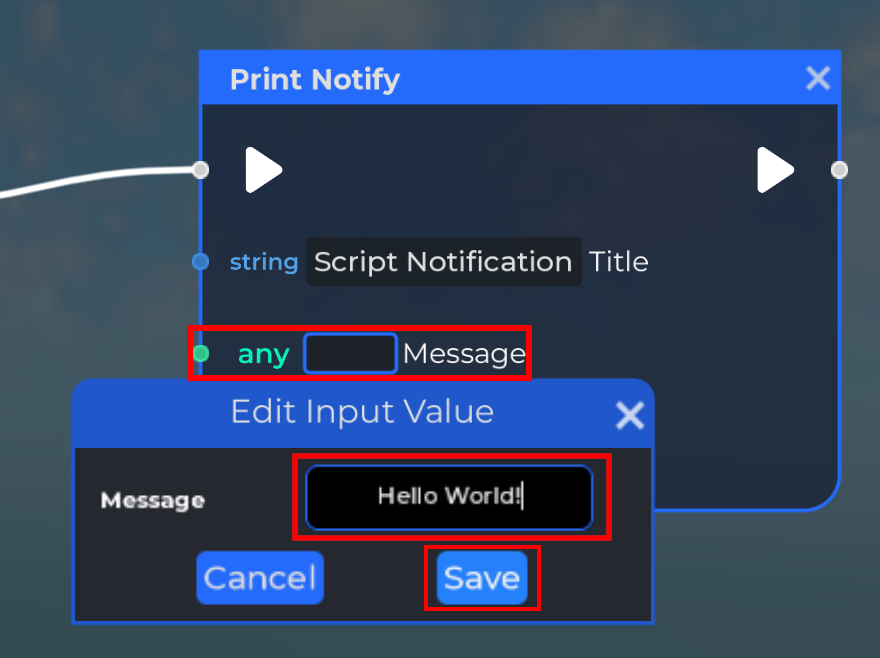Print Notify block with the message field selected