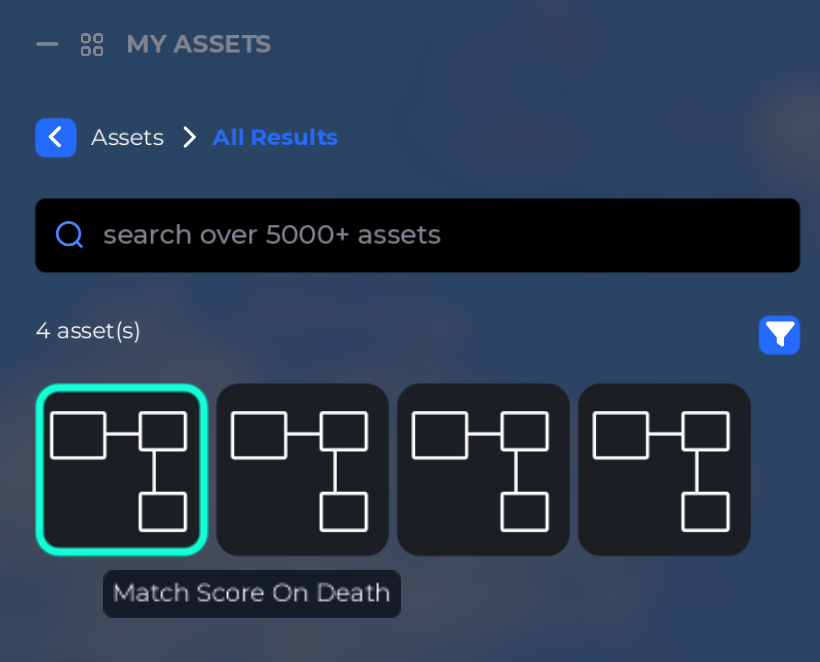 Script asset sidebar hovering over the new script asset to show its name