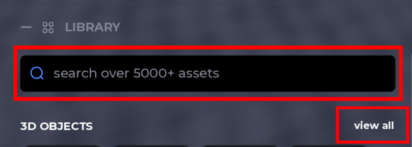 Search bar in the asset library